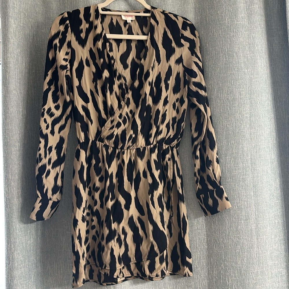Long sleeve cheetah print short dress size XS